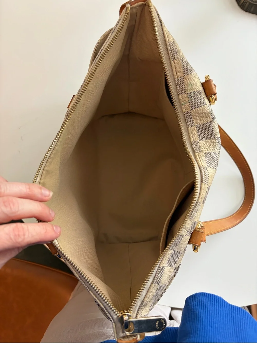 Louis Vuitton Damier Azur Canvas Shoulder Bag in Beige and Brown